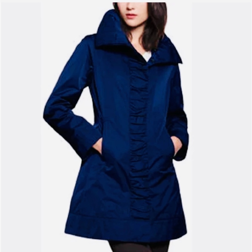 Rainforest Women’s Ruched Hidden Hood Travel Rain Navy Blue Jacket. Size M. #220